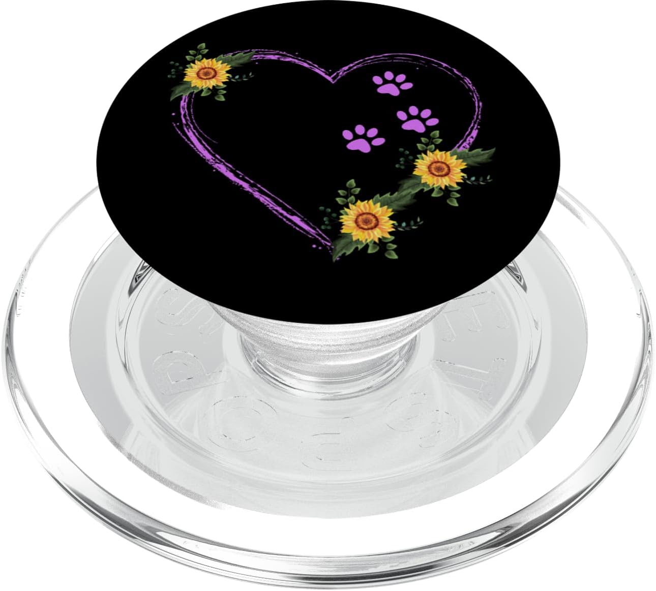 Purple Colorful Dog Paw Prints With Sunflower Heart On Black PopSockets MagSafe PopGrip for iPhone