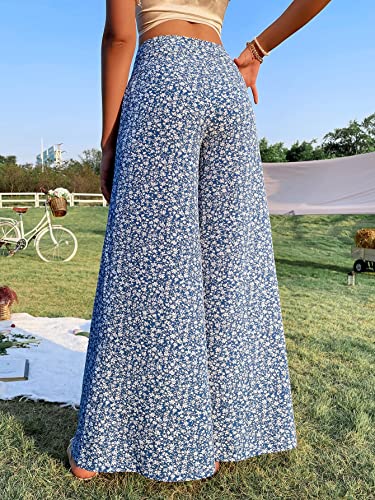 Floerns Women's Floral Print High Waist Beach Wide Leg Palazzo Pants A Dusty Blue L #TOP1