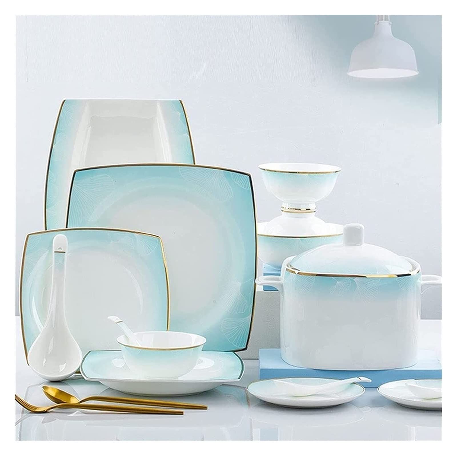 Luksusowy zestaw ceramicznych naczyń stołowych 56/60 szt. - zastawa stołowa z porcelany kostnej dla rodziny eleganckie talerze i naczynia stylowa porcelanowa zastawa stołowa idealna do domu i rozrywki