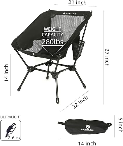 Miniatura 3 de ROCK CLOUD Silla de camping portátil ultraligera sillas plegables al aire libre para campamento senderismo mochilero césped playa deportes