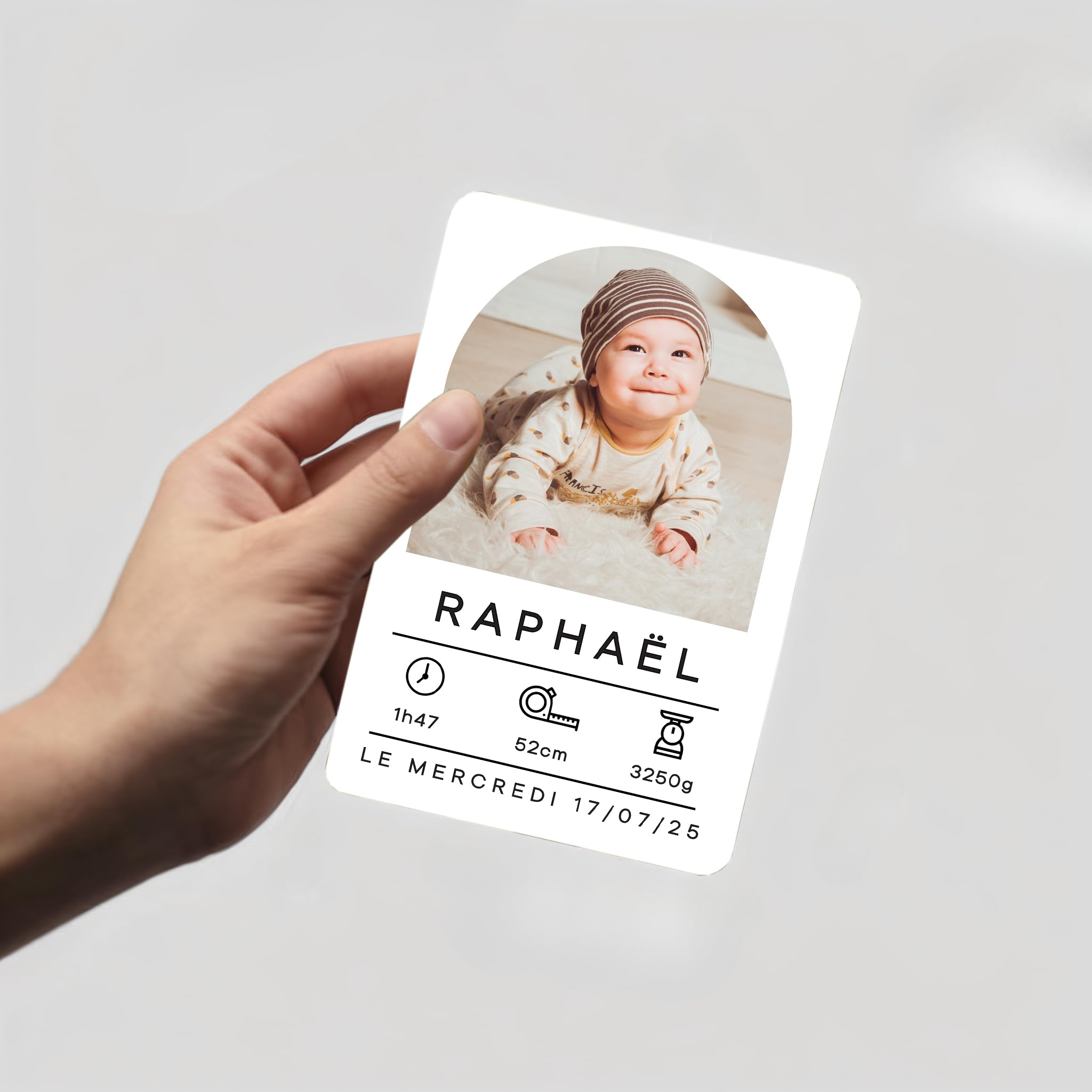 Générique Faire-part Naissance personnalisé – Carte bébé en A6 – Prénom, Taille, Heure et Poids Personnalisable avec Photo, Carte annonce naissance avec 10 Pcs 10,5x14,8cm