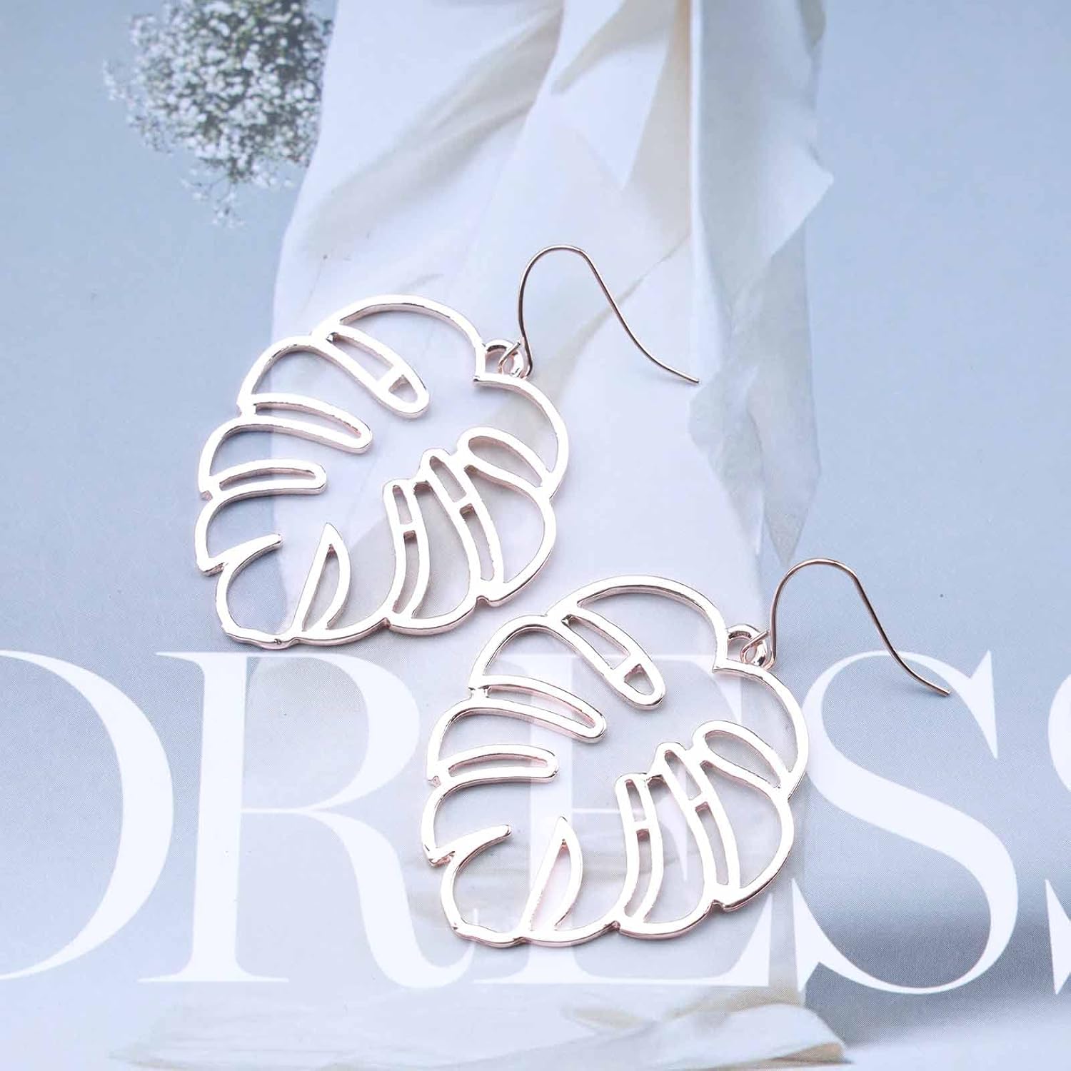 Bohemia Palm Leaf Earrings Gold Hollow Leaf Dangle Earrings Monster Leaf Earrings Tropical Leaves Earrings Jewelry for Women and Girls - Image 6