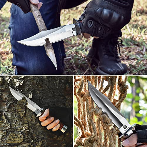 ZhengSheng 5.8\" Fixed Blade Hunting Knife- Genuine Leather Handle Bowie Knives with Sheath Straight Edge for Camping, Hiking, Survival