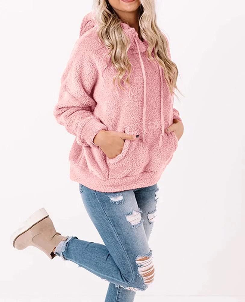 Ezbelle Women's Long Sleeve Sherpa Pullover Fuzzy Fleece Sweatshirt Casual Loose Fuzzy Hoodies with Pockets - Image 2