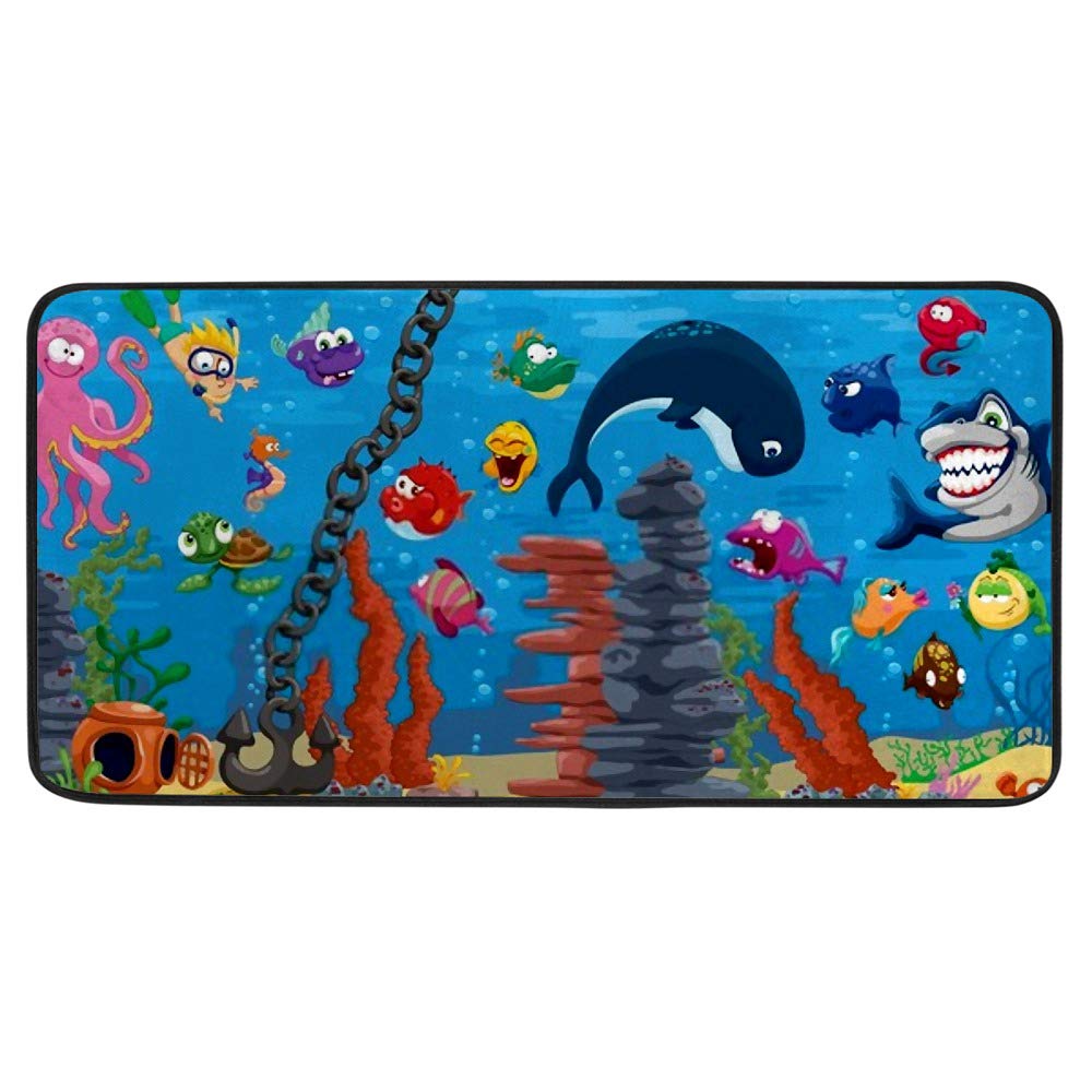 Tapis de cuisine sous-marin bleu ciel en polyester antidérapant CHEHONG 39x20