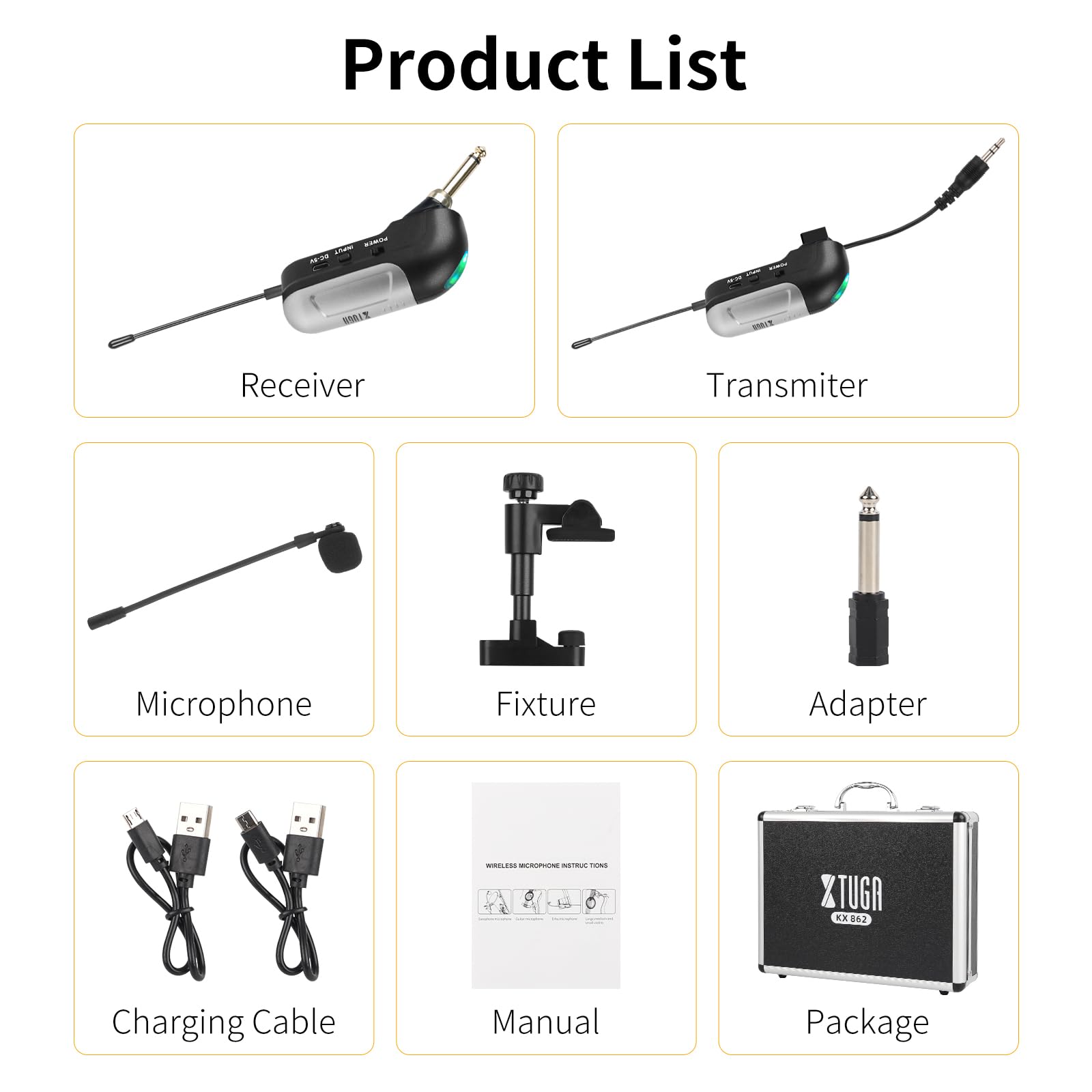 XTUGA Micrófono de violín inalámbrico UHF para violín cuello de cisne, instrumento de recogida, receptor y sistema transmisor para violín de rendimiento (KX862)