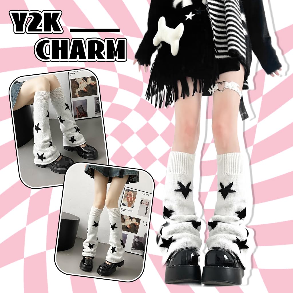 SANNIDHI® Girls Kawaii Leg Warmers Knitted Flared Leg Sleeves Goth Crochet Baggy Cuff Ankle Heap Socks-White - Image 5 thumbnail