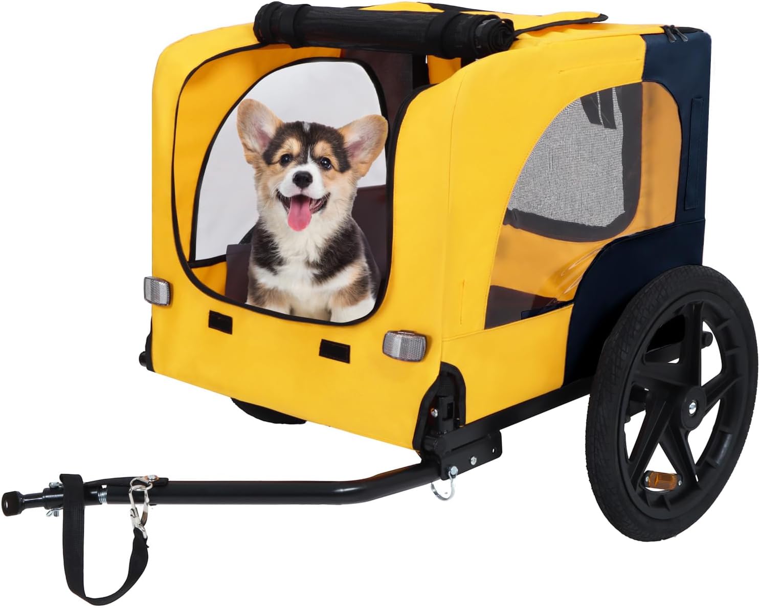 Pet Bike Trailer Dog Cart for Small and Medium Pets Steel Yellow Weather-Resistant & Breathable Outdoor-Ready
