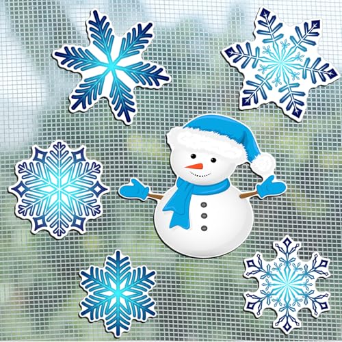 Konohan 12 Pcs/6 Pairs Winter Snowflake Screen Door Magnets Snowman Double Sided Screen Door Magnet Flexible Protector Decorative Screen Magnets for Window Screen Sliding Doors