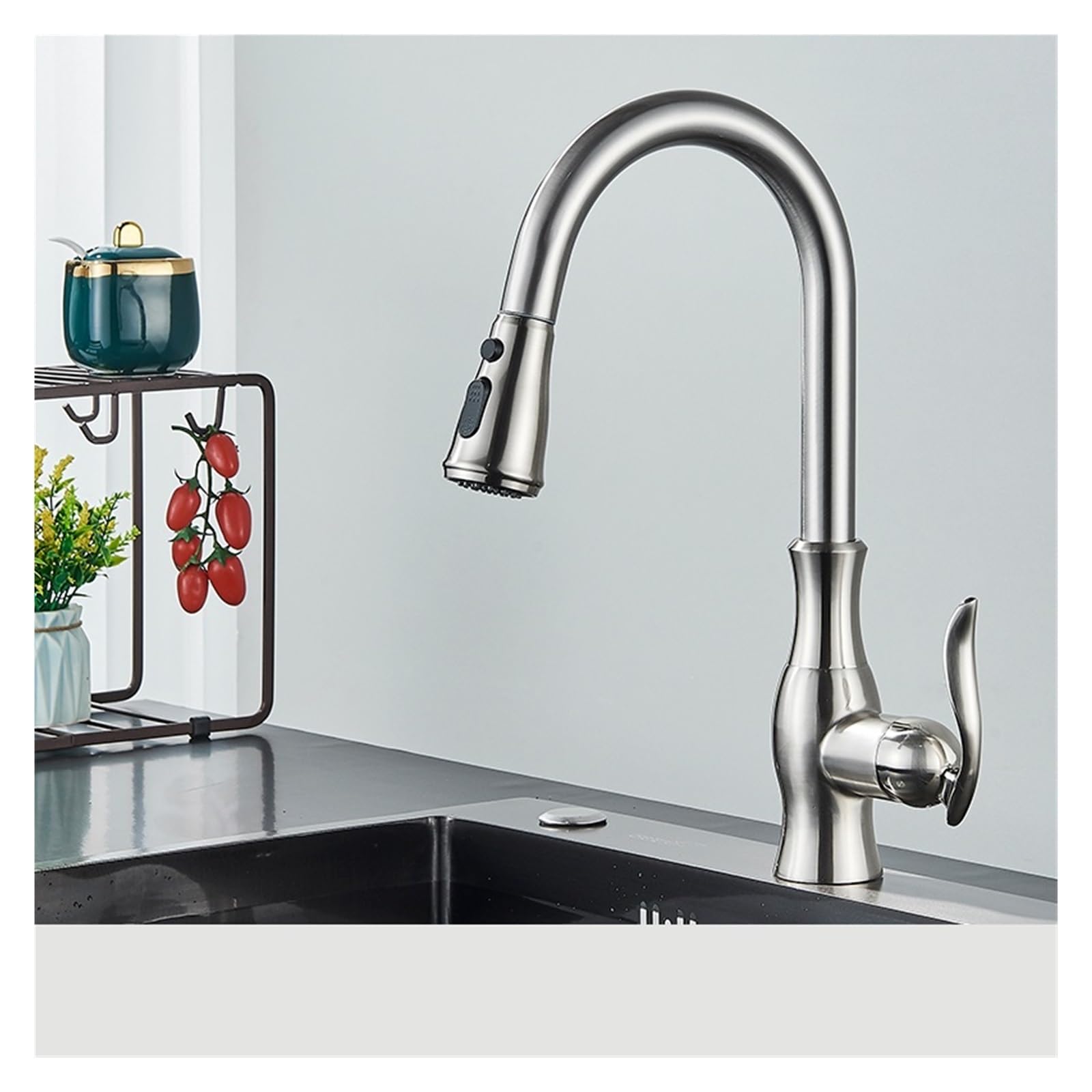 FCXWEVR Modern Brushed Nickel Kitchen Faucet - 360° Swivel Pull Down Mixer Tap Single Lever Design Stylish Kitchen Sink Faucet for Home & Restaurant Use