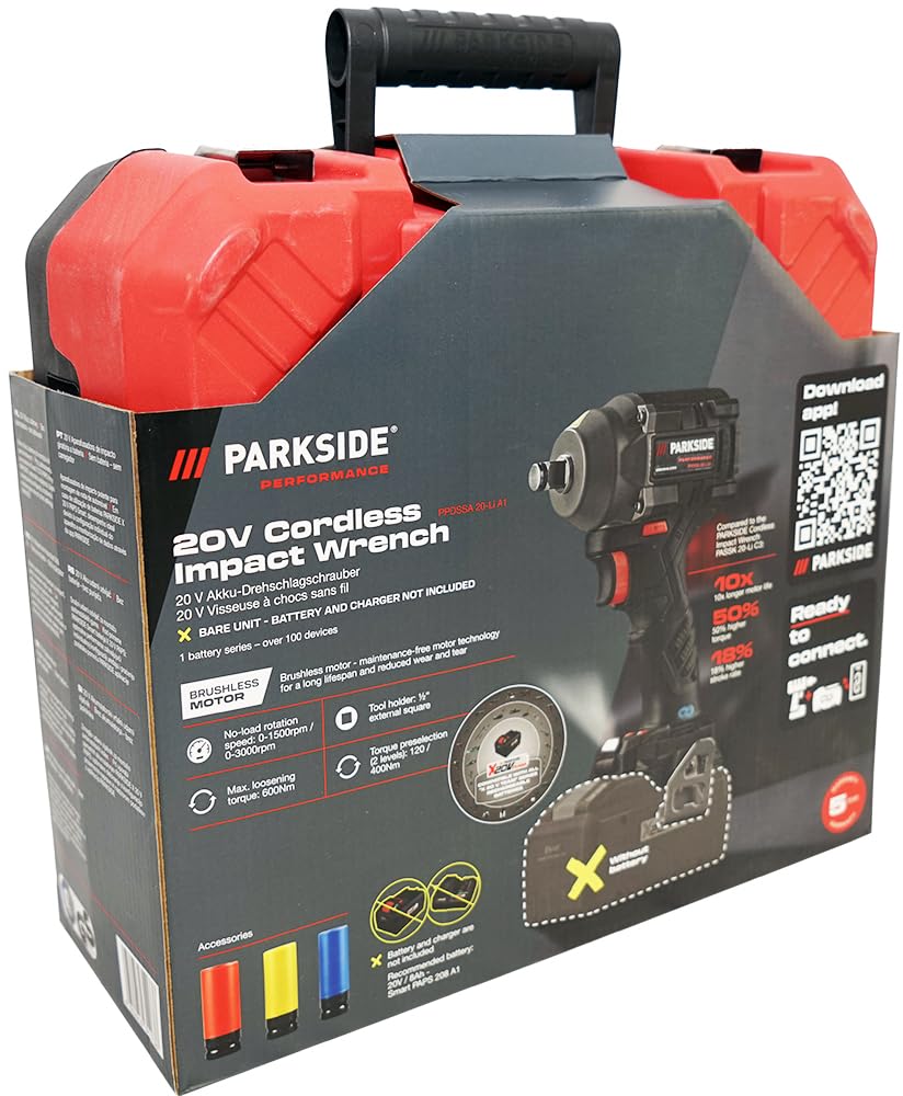 HEADNMORE® Parkside Performance PPDSSA 20 Destornillador de percusión con batería 20V 600Nm 1,26kg + llavero