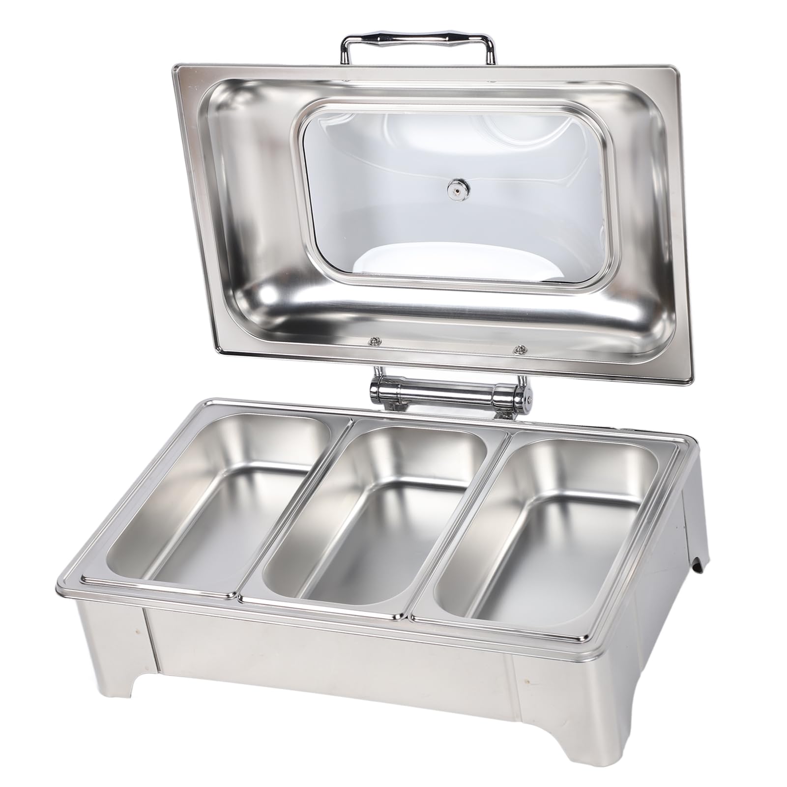 Fdit Scaldavivande Elettrico da Buffet in Acciaio Inossidabile da 9 Litri con Controllo della Temperatura 35-80°C e Coperchio in Vetro Visibile, Scaldavivande per Feste, Banchetti e (3 scomparti)