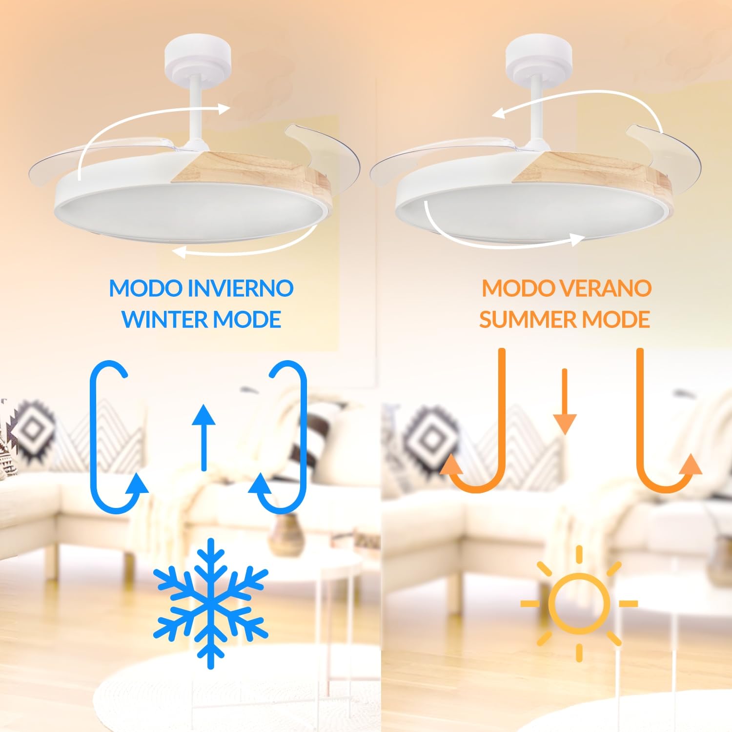 M mimotec - Ventilador de Techo Led Coal Nature ø108 Cm | 6 Velocidades | Luz regulable (CCT) | Temporizador | Modo verano - invierno| Temporizador. LM8829