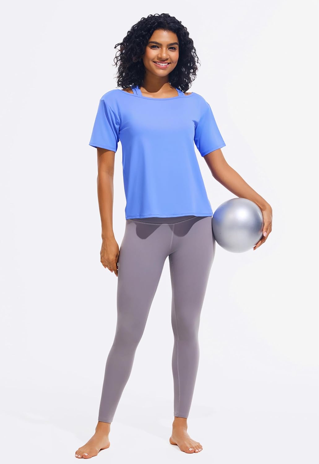 JOYSPELS Ice Silk Women's Short Sleeve Workout Shirts Quick Dry Cold Shoulder Loose Fit Athletic Running Tee Tops - Image 6