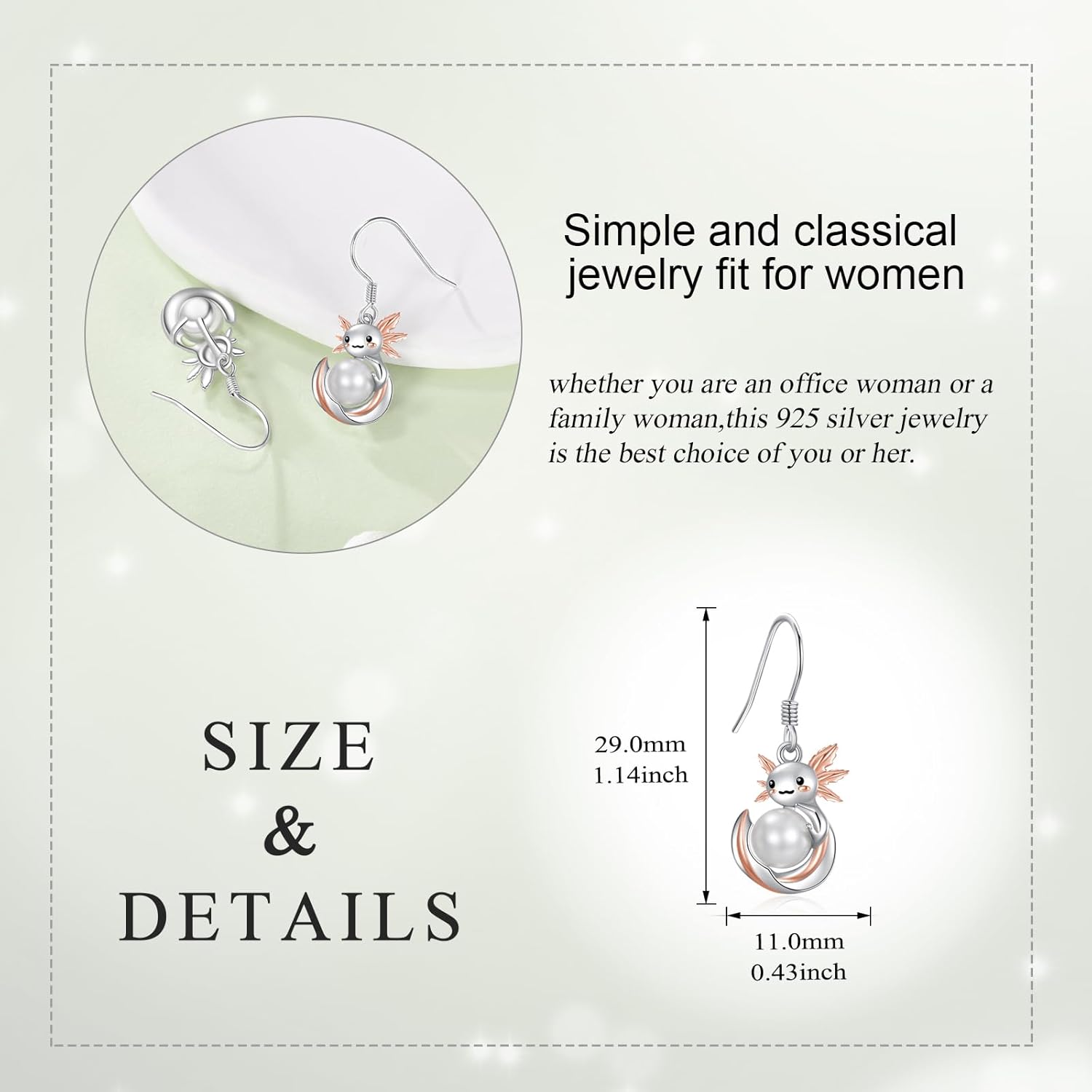 Axolotl Pearl Dangle Earrings for Women Sterling Silver Salamander Pearl Dangle Drop Earrings Cute Animal Mexican Jewelry Christmas Gifts for Women - Image 4