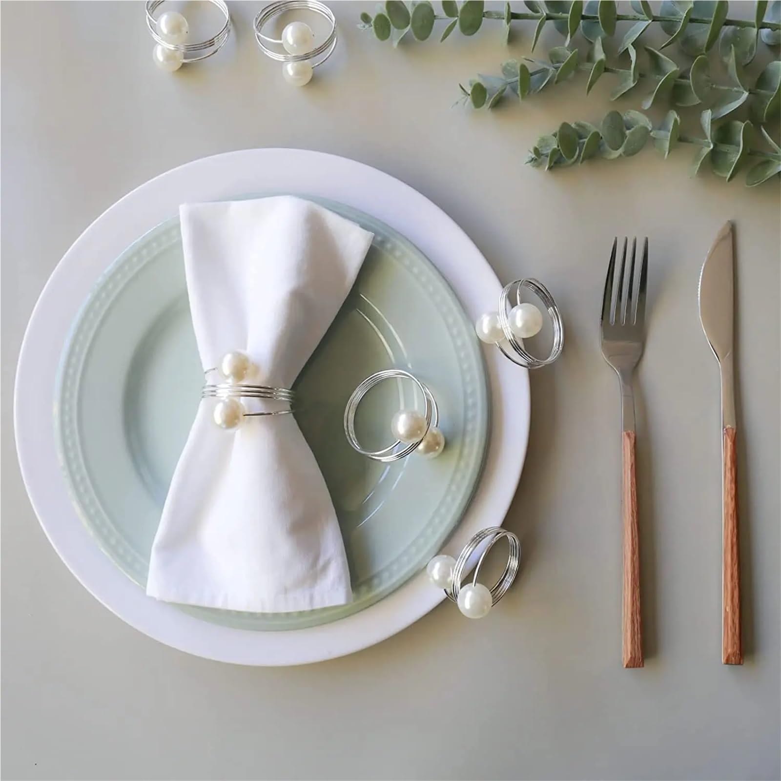 36 servilleteros con cuentas simples y elegantes para decoración de bodas, cenas, fiestas, inauguración de la casa, uso diario (oro blanco)
