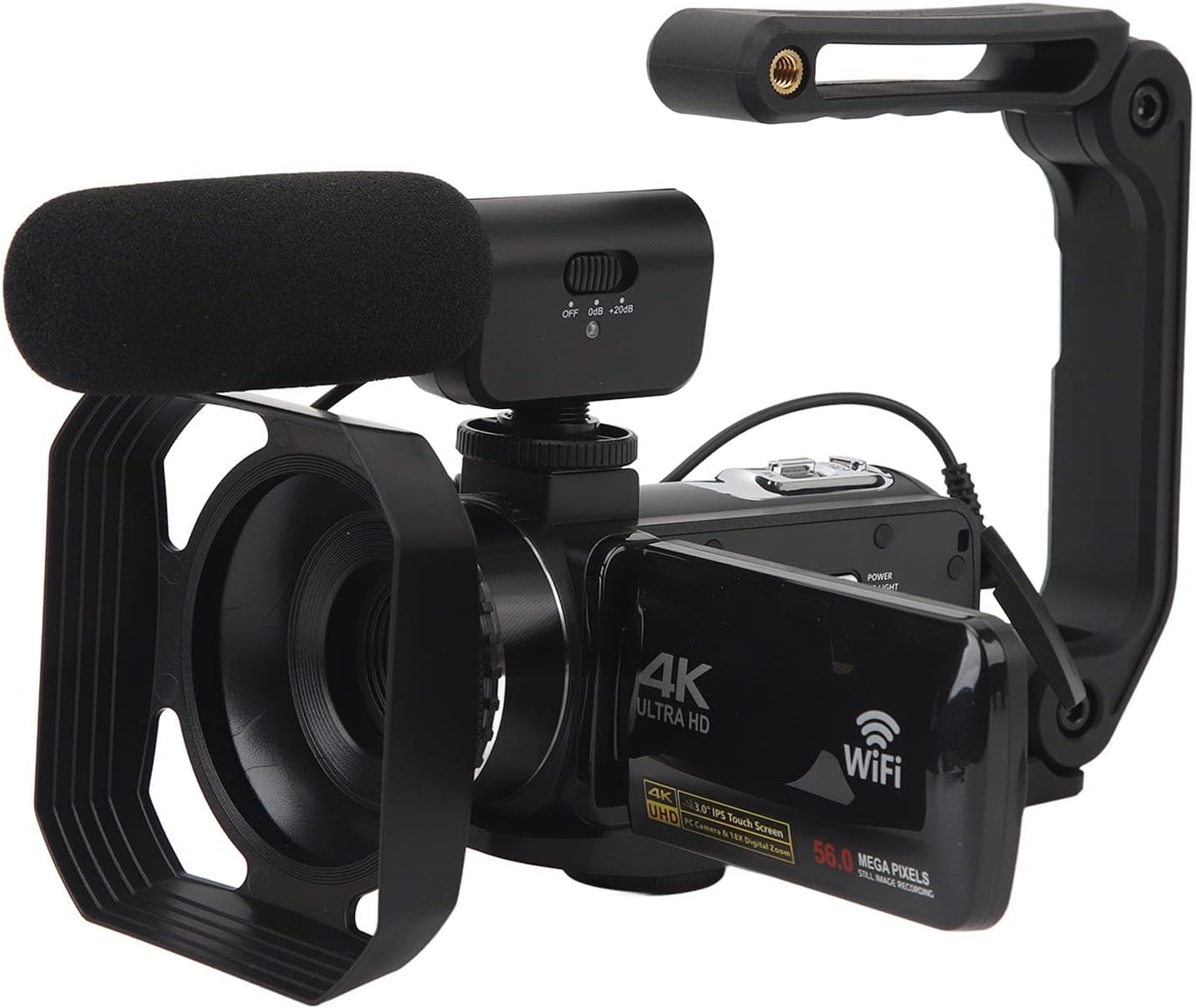 Amazon ビデオカメラ ビデオカメラ、56M 4K 30FPS IR ナイトビジョンビデオカメラ、3.0インチ IPS タッチ