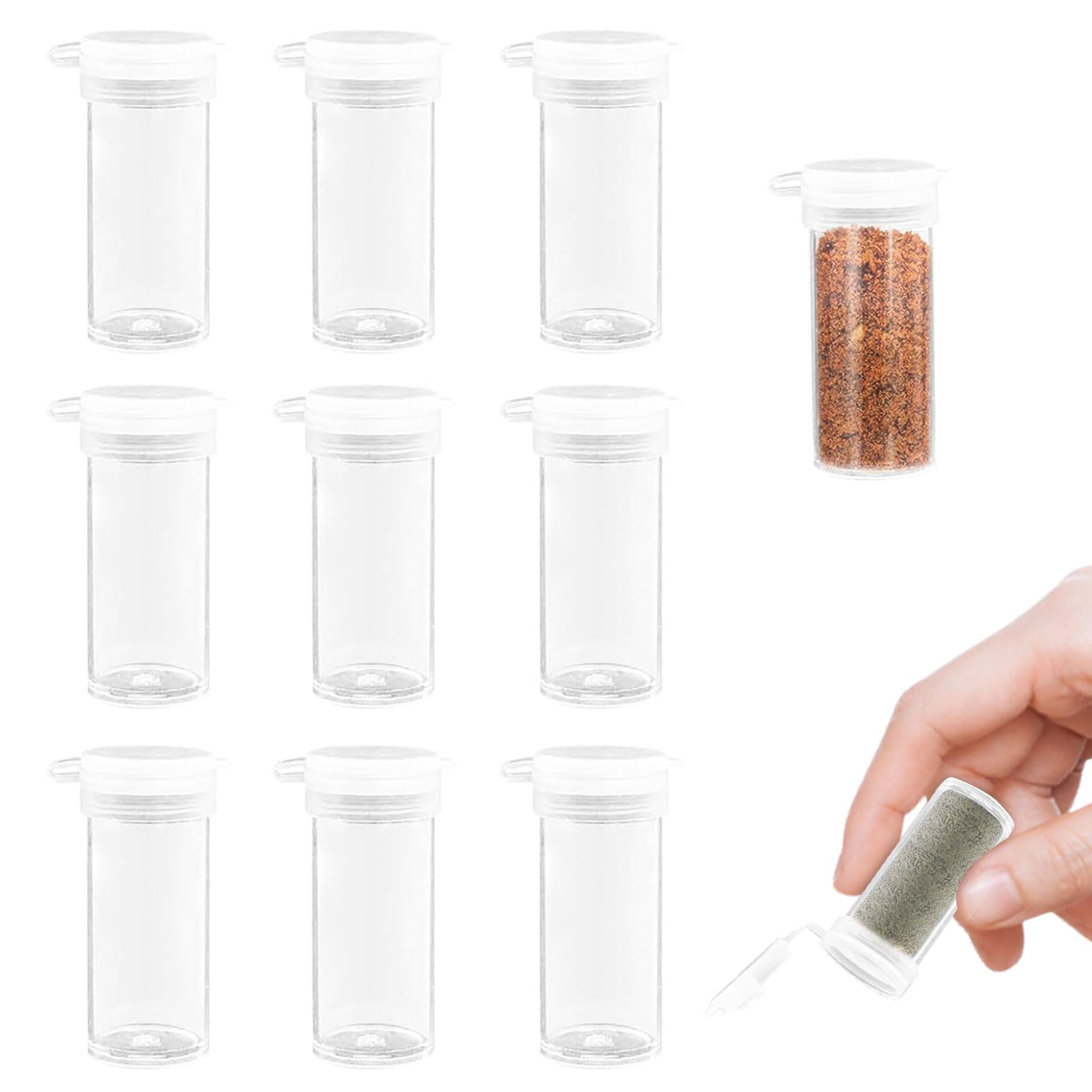 Lot de 10 salières - Mini distributeur à épices - 4,6 cm - Salière et épices pour les déplacements - Kit d'épices en plastique