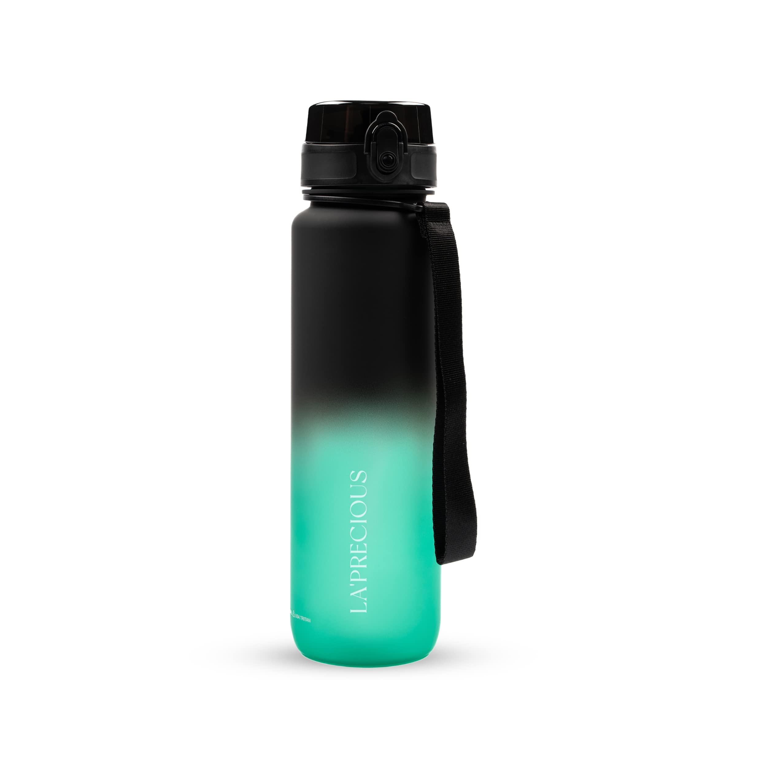 LA' PRECIOUS Water Bottle for Adults,1 liter-USA Tritan Material, Non-Toxic BPA Free, Fast Flow, Flip Top Leak Proof Lid. (Black/Green)