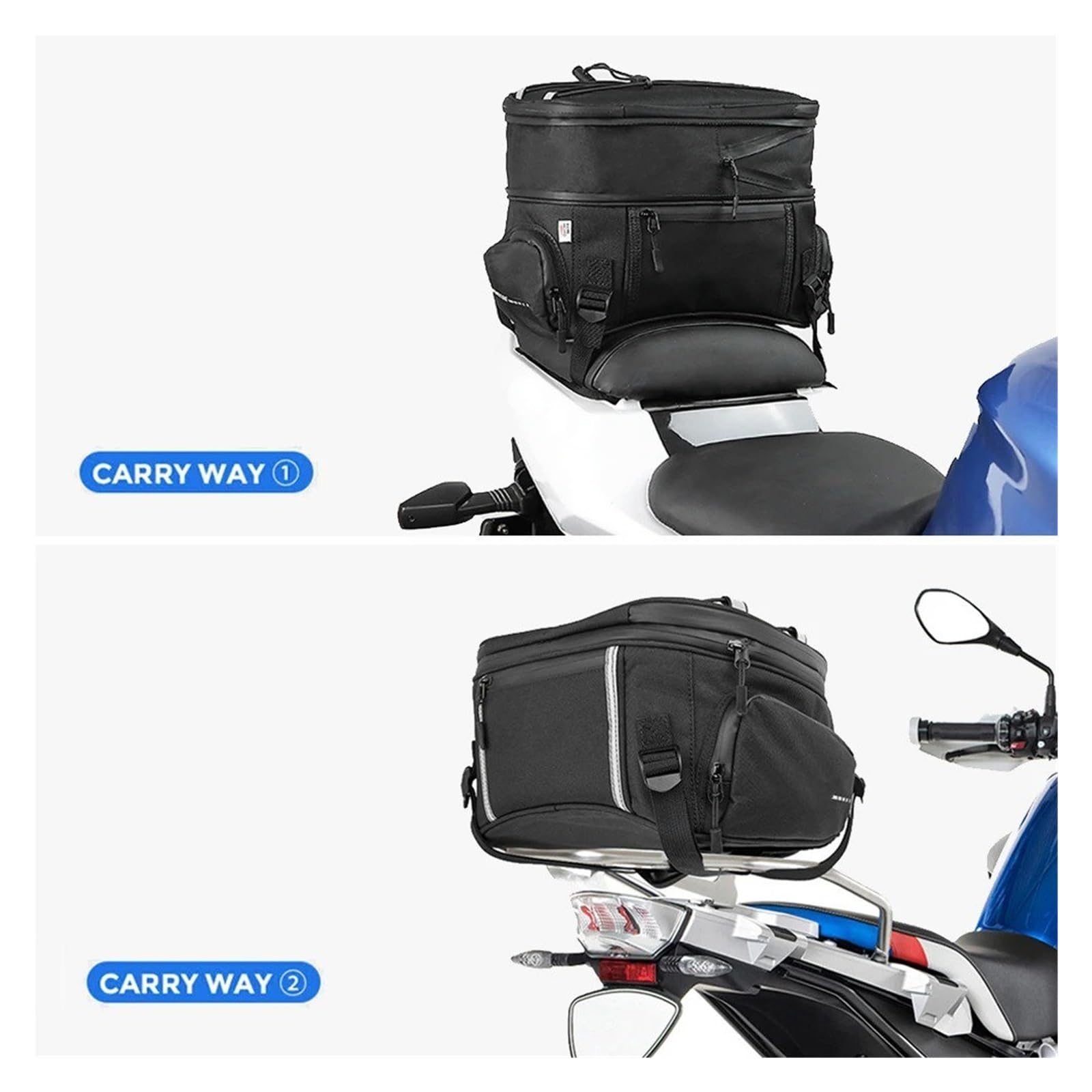 Bolsa De Moto Bolsa Trasero para Motocicleta, Asiento De Doble Uso con Cubierta Impermeable para Lluvia Bolsas Extensibles Bolsa de Viaje para Moto(Black)