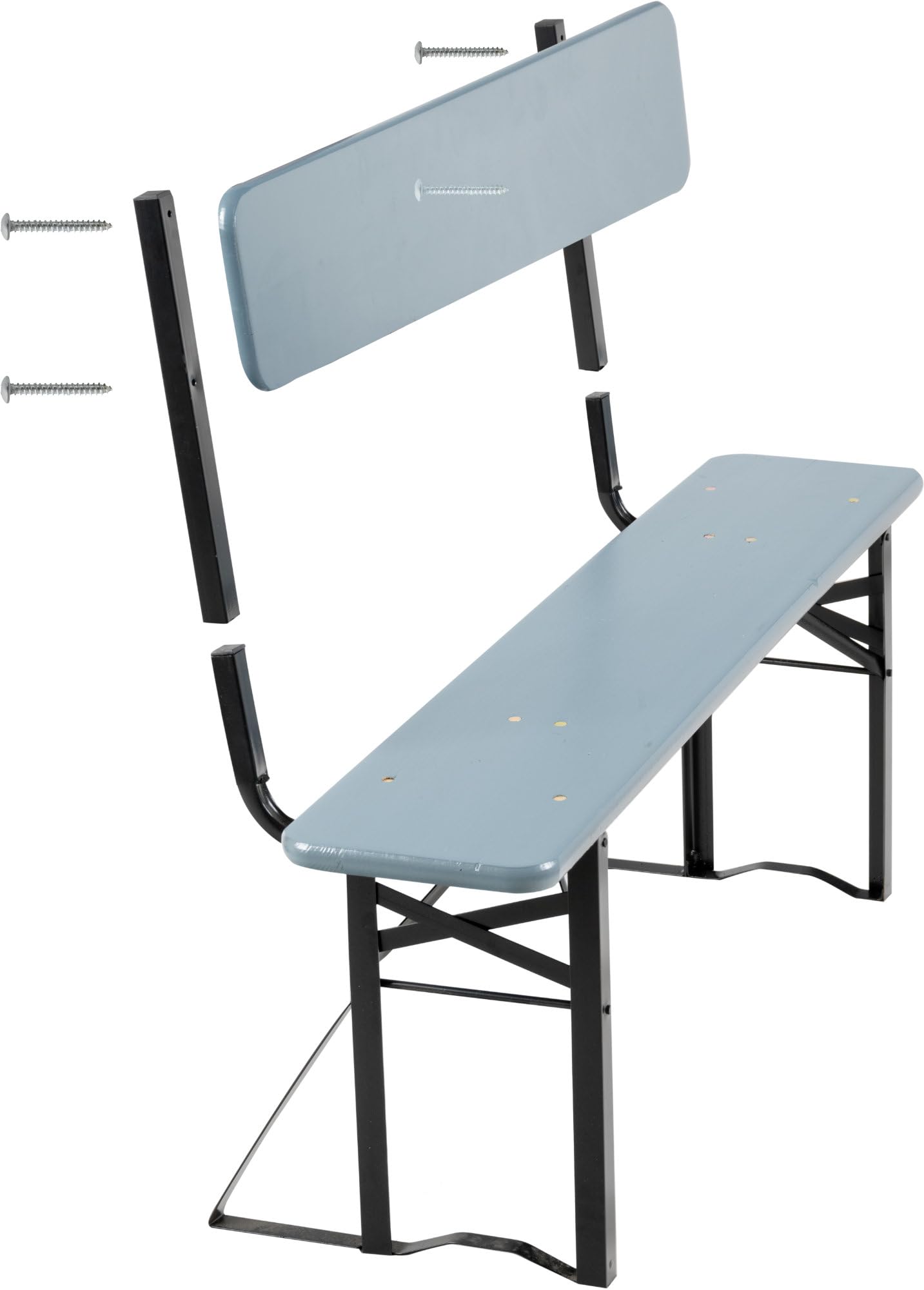 Stagecaptain BBB-119 GY ławeczka do namiotu piwnego z oparciem 119 cm, zestaw 4 x – 2 wytrzymałe, krótkie ławki piwne z nakładanym oparciem – lakierowana powierzchnia – lakierowana powierzchnia – rama