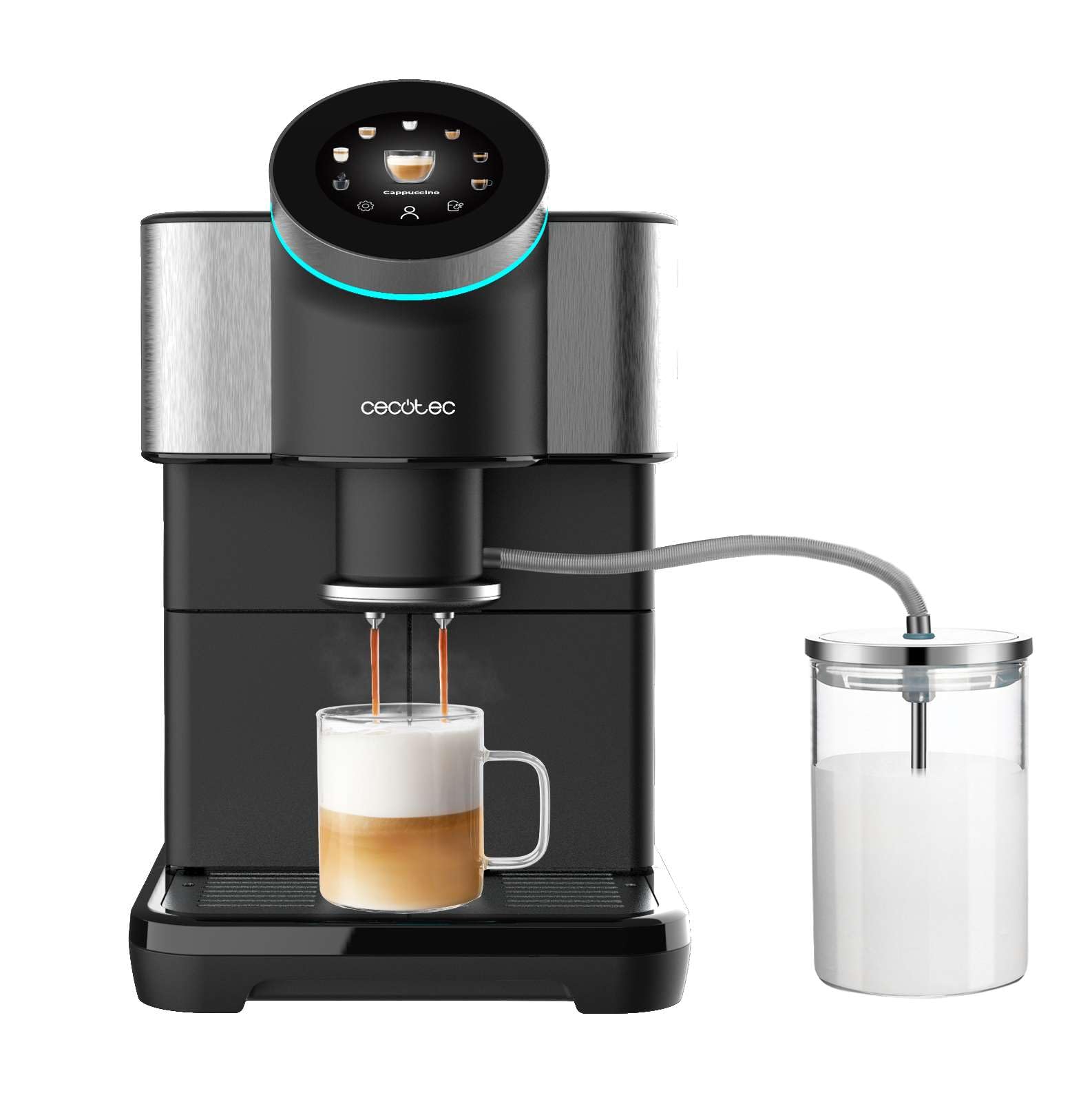 Cecotec Cafetera superautomática Táctil Cremmaet Spin. 1450W, 19 Bares, Pantalla TFT, Sistema Thermoblock, Limpieza Automática, Depósito de 290g de Café en Grano, 1,5L de Agua y 600ml de Leche