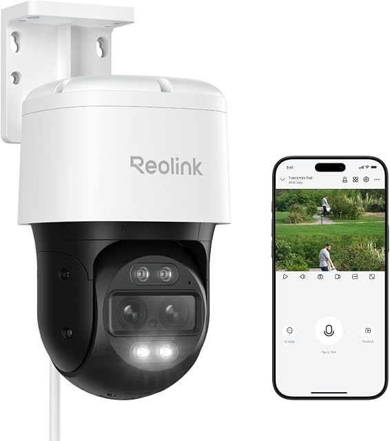REOLINK PTZ Système de caméras de sécurité 4K, IP PoE 360 Caméra avec double-Lens, Auto 6X Suivi hybride de zoom, 355 Pan & 90 Tilt, surveillance extérieure, TrackMix PoE