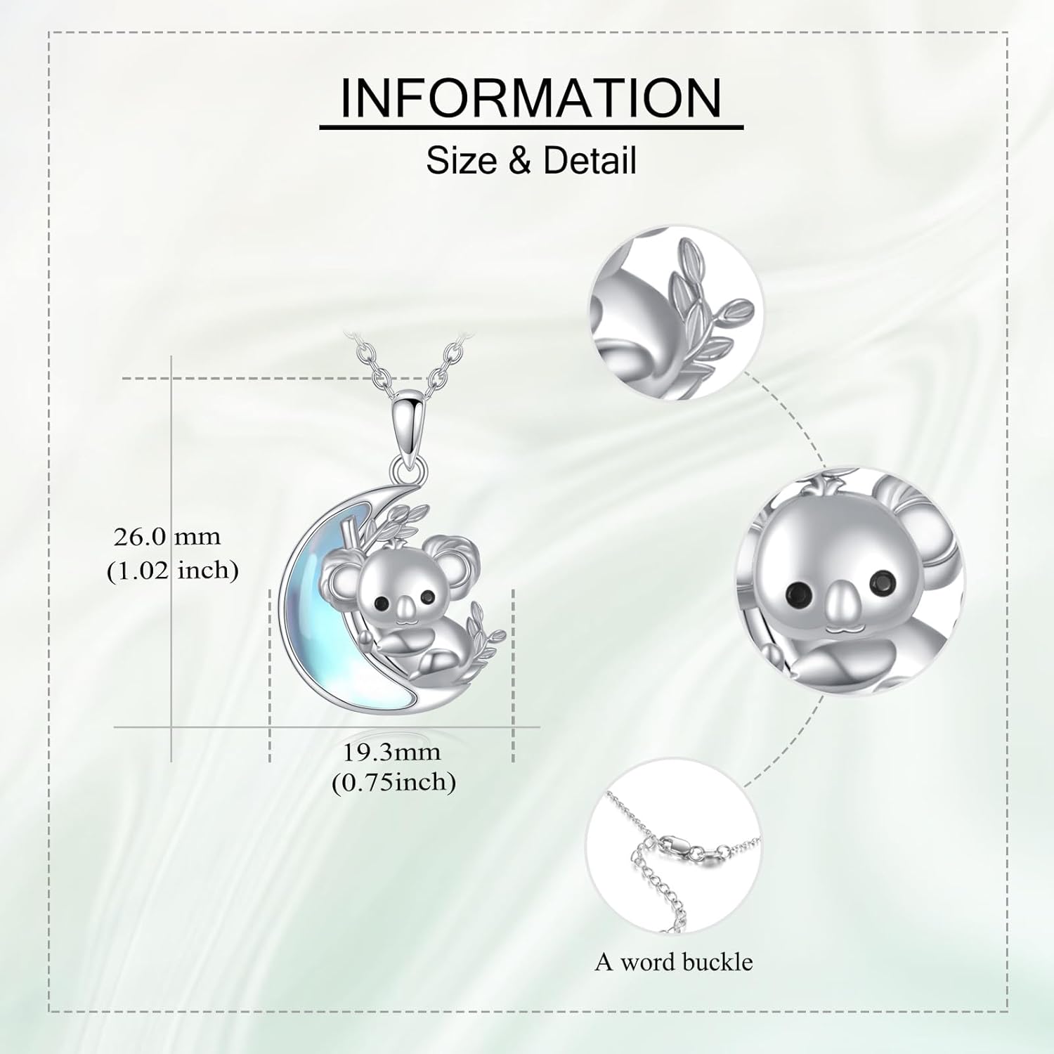 MONGAS Koala Gifts Sterling Silver Created Moonstone Moon Koala Necklace Cute Animal Jewelry Gifts for Women - Image 2