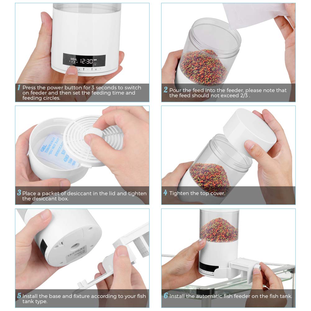 Alimentatore Automatico per Pesci, Dispenser Automatico di Cibo per Pesci Tartaruga da 500 Ml A Prova D'umidità con Doppia Alimentazione, Timer per Acquario Ricaricabile USB per Acquario Feede