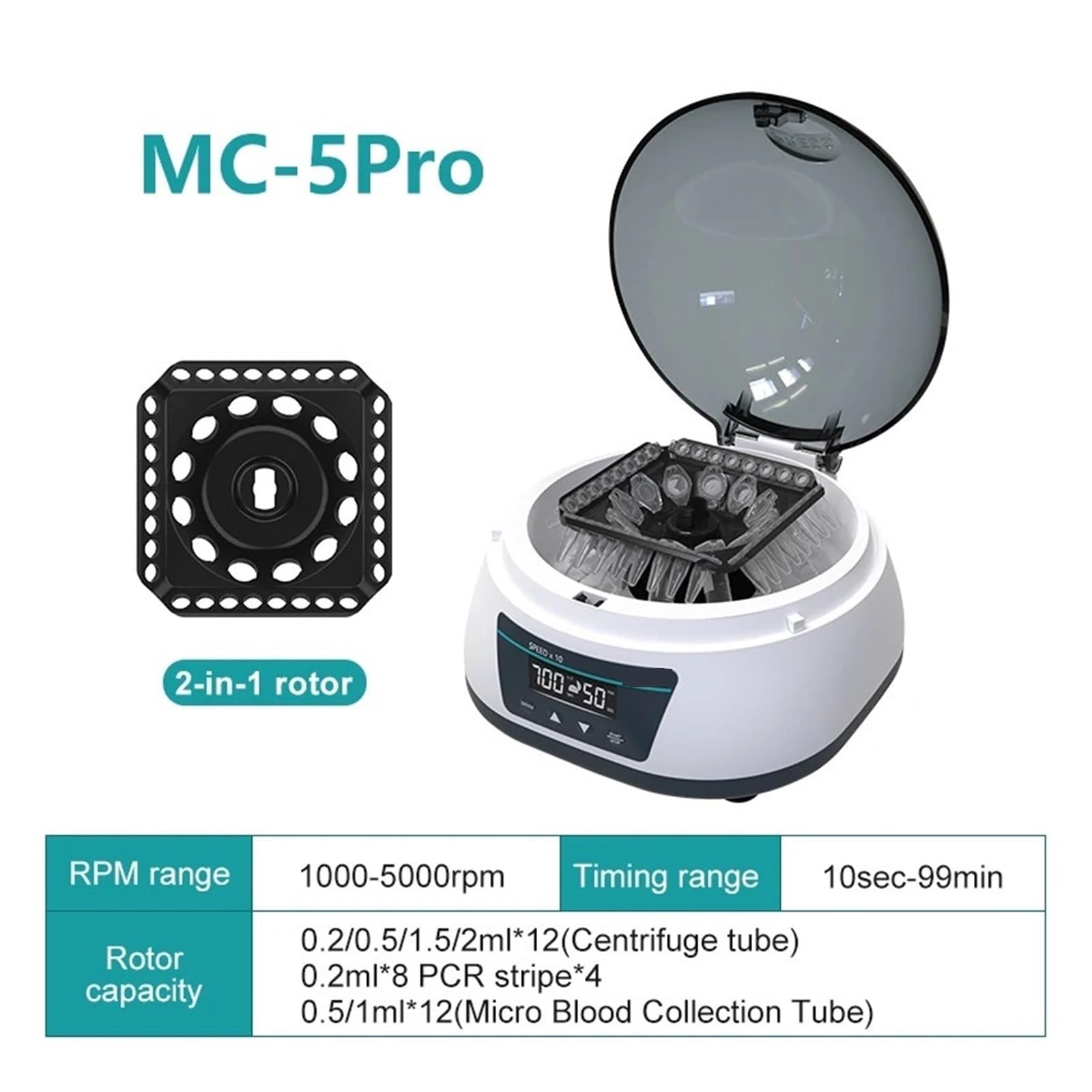 centrifugeuse de laboratoire, Mini Centrifugeuse De Laboratoire Pcr, Vitesse Réglable Numérique 7000 Tr/min For Tube À Centrifuger Et Micro Prélèvement Sanguin