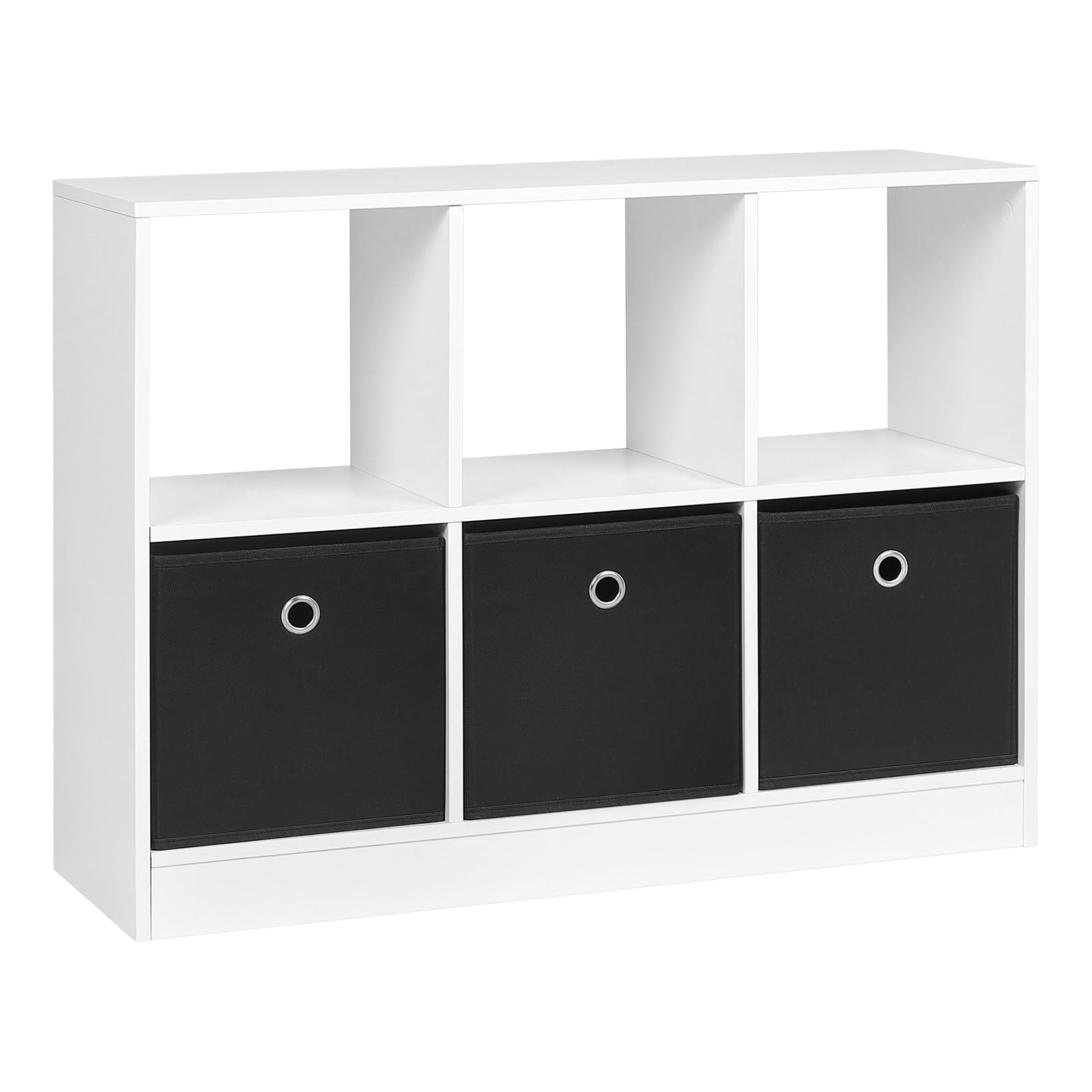 WOLTU Bibliothèque Étagère, Meuble Cube | avec 6 Casiers et 3 Tiroirs en Tissu, Organisation pour Salon, Bureau, 30 x 80 x 60 cm, Blanc