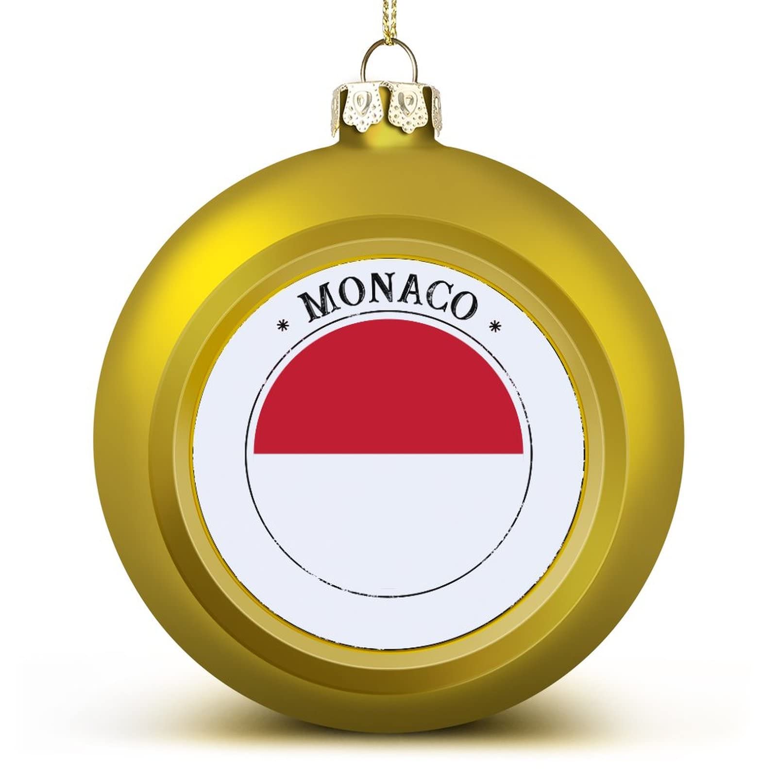 Monaco Flag Christmas Balls Ornaments - National Flag Keepsake - Golden Monaco Hanging Ornaments Balls for Christmas Trees Merry Christmas Baubles New Year for Family