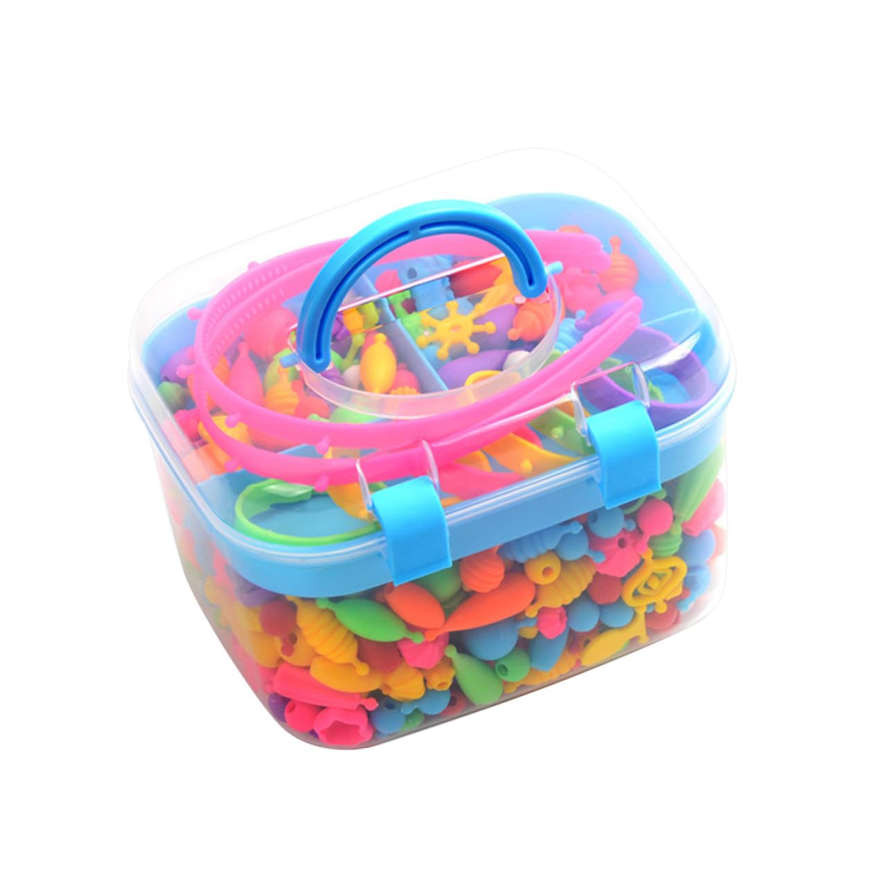 HONITANO Juego de Cuentas de Plástico para Manualidades Infantiles Caja Transparente, Lavable Diferentes Tamaños para Hacer Pulseras y Collares en Casa