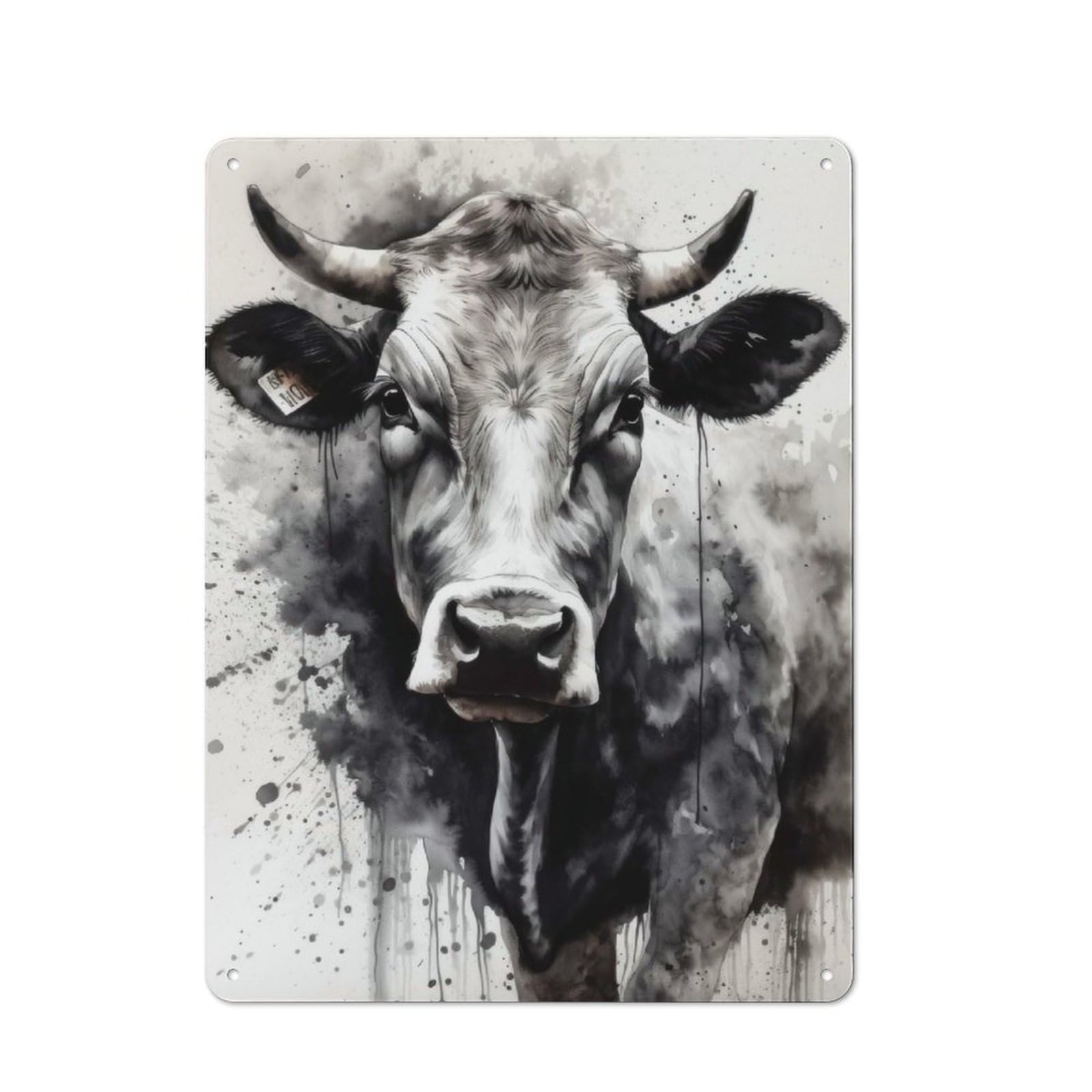 Junmoney Cow Farm Charm Watercolor Tin Wall Plaque 40X30cm With For Garage Wall, For Collectors Of Retro Metal Wall Decor