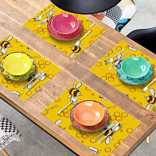 Set de table abeille jaune résistant chaleur lavable x6 - 8
