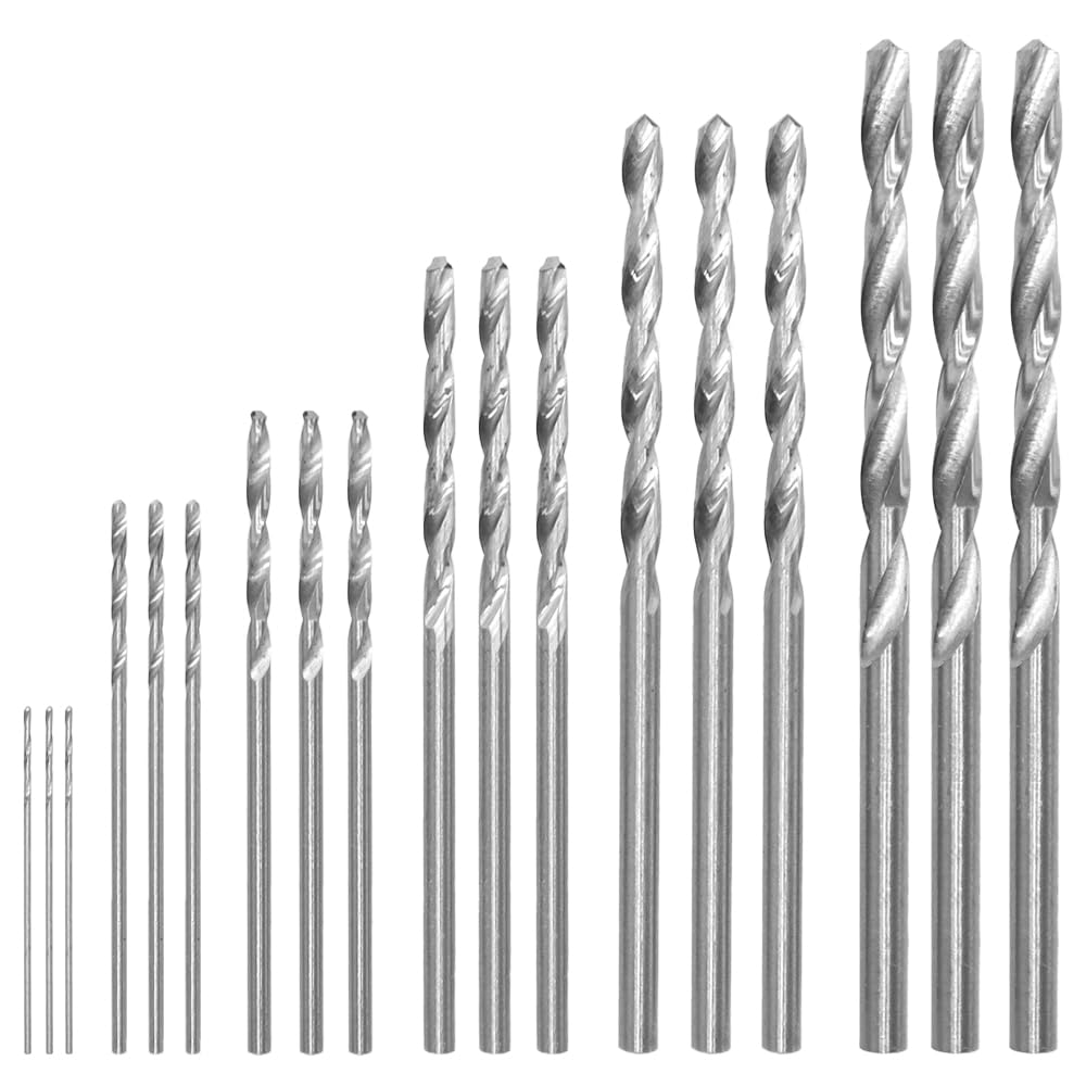 60 Piezas Micro Brocas Madera Brocas Helicoidales HSS 0.5/1/1.5/2/2.5/3MM Drill Bit Set Adecuado para Madera Aluminio Plástico PVC(Plata)