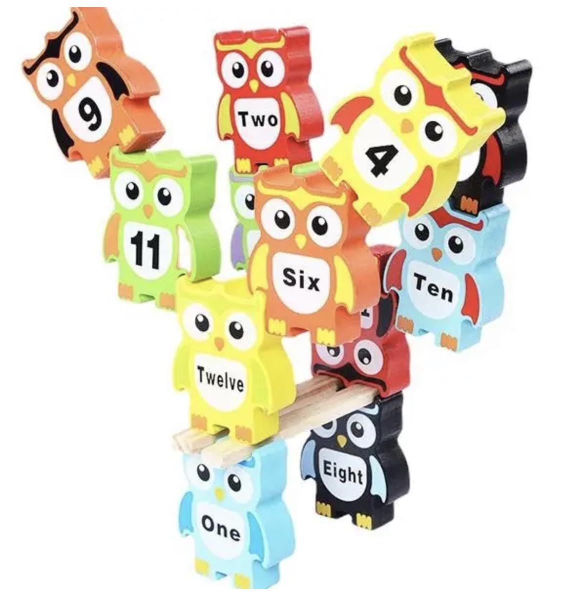 TOYARTSY Wooden Owl Balancing Stacking Block Games for Kids, 12 Piece Building Blocks Numbers Sorting | Educational Baby Toys | Learning Game 4