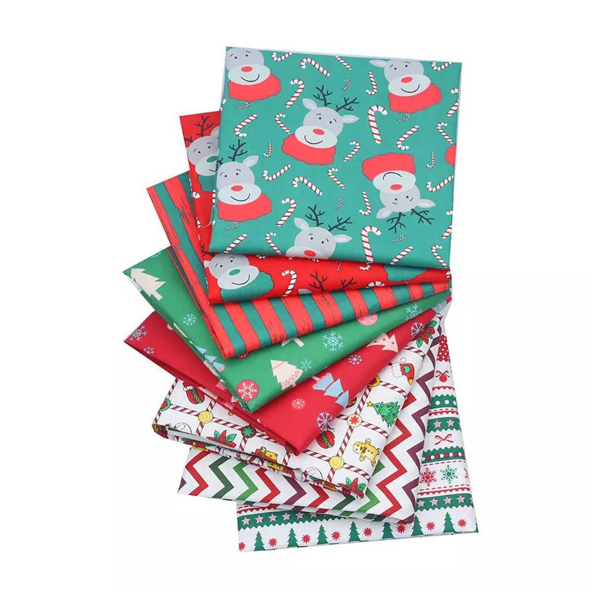 Red, Green, White Craftsfabrics 8Pcs (40Cmx 50Cm) Christmas Printed Fat Quarters Fabric Bundle 100% Cotton Precut Fabric Squares For Quilting, Patchwork, Arts & Crafts, Decorations, Sewing, Diy Projects