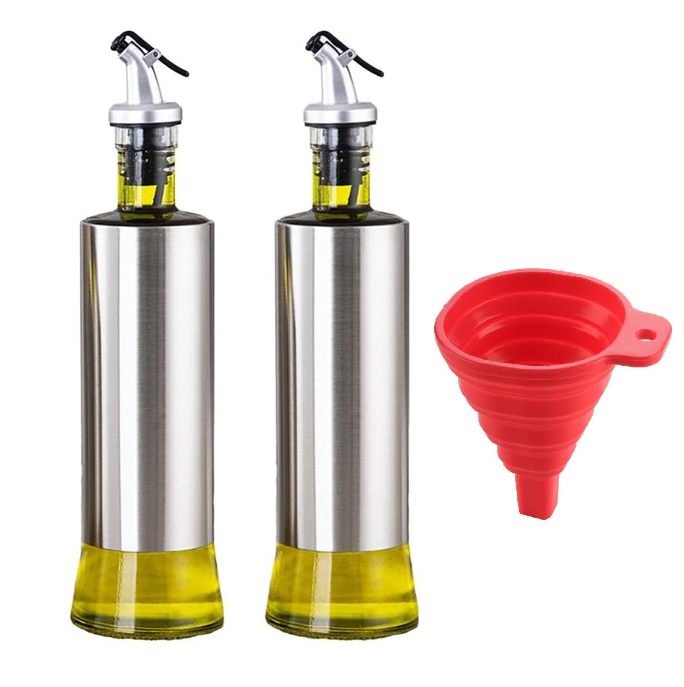 Italian Glass Oil dispenser 1000 ml, Pack of 2, Oil bottle for kitchen 1 Litre glass, Oval transparent (TT Steel 500 x 2 with Funnel)-image-34