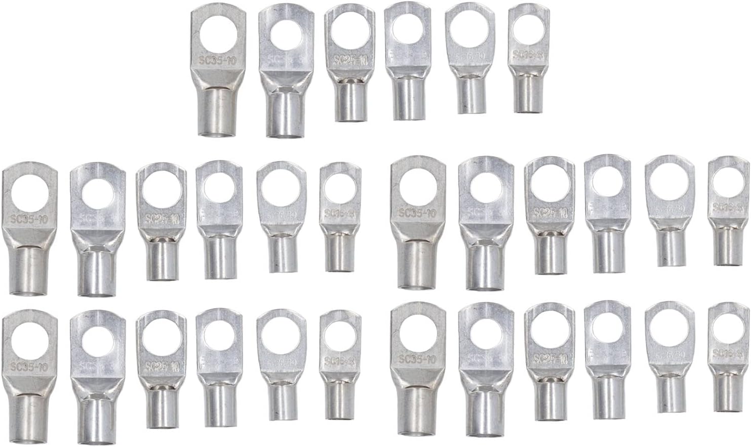 Heavy Duty Wire Lugs, Tinned Copper SC16 SC25 SC35 Ring Terminals Connectors with Flared Design for Easy Wire Insertion, for Solar Energy System, Household Appliances, Automotive