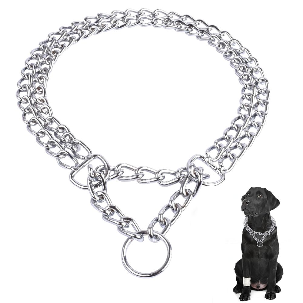 Dog Chain Collar Metal Martingale Collar Training Collars Dog Slip Collar Chock Double Link for Small Medium Dogs