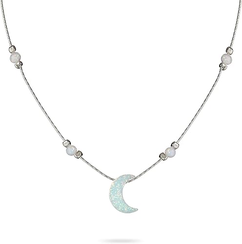 Collar de luna de ópalo blanco, gargantilla de luna creciente, delicada cadena de caja de longitud de 16 + 2 pulgadas, regalo para niñas y mujeres