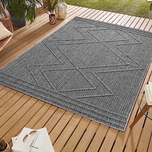SIMPEX Outdoor Teppich Wetterfest 160 x 230 cm Grau Sisal Optik Boho Design - Balkon Teppich...