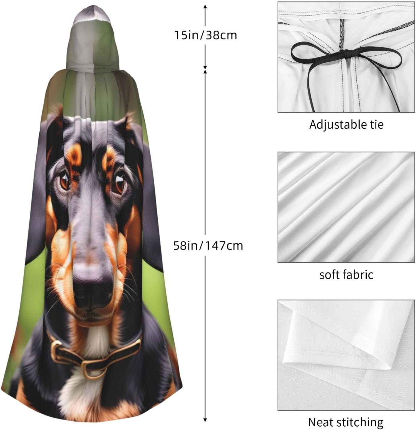Adult Dachshund Weiner Pet Dogs Print Hooded Robe Cloak Carnival Halloween Christmas Cosplay Tunic Cape Costume