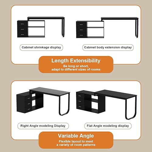 Miniatura 6 de FUFU&GAGA Escritorio de oficina grande en forma de L de 55.1 pulgadas con archivador de 41.3 pulgadas, escritorio esquinero para computadora con 3
