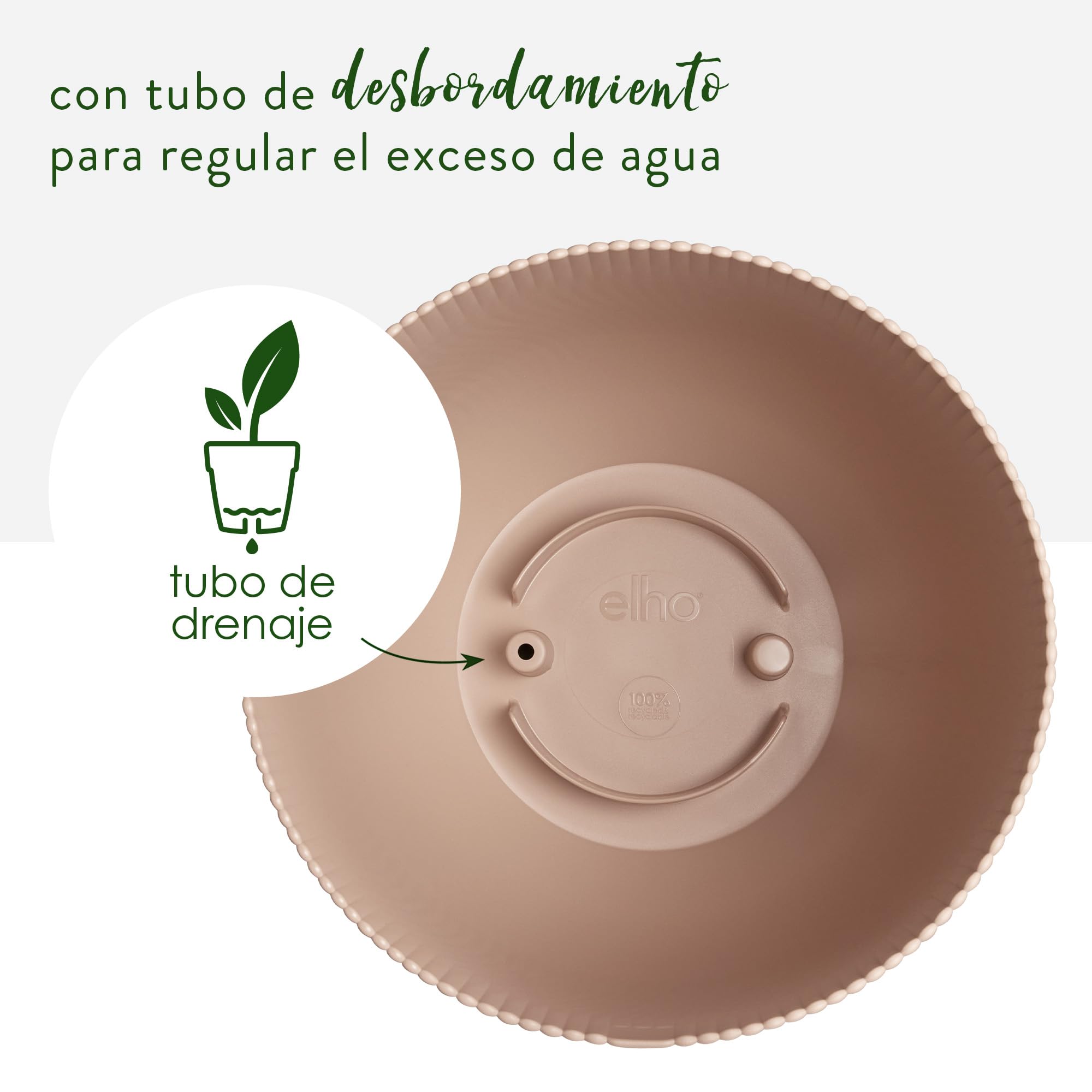 Elho Sereh Round 30 - Maceteros Decorativos - Interior & Exterior - 100% Plástico Reciclado - Ø 29.5 x H 25.3 cm - Cool Clay