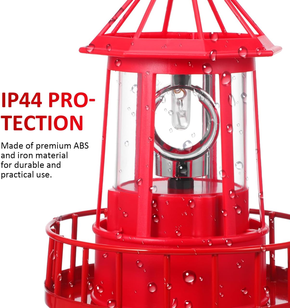 DOITOOL LED Solar Powered Rotating Lighthouse Outdoor Courtyard Solar Hanging Lamp Lawn Lantern for Patio Fence Garden Yard Decorations (Red)