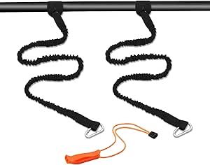 GVSAVY 2pcs Black Kayak Paddle Ropes, 2pcs Hooks, 1pc Orange Whistle ...