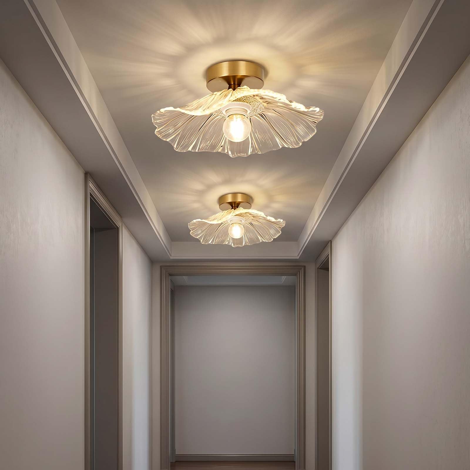 Emitto Clear Chandeliers Ceiling Light, 2 Pack Flush Mount Ceiling Light, Glass & Metal, Copper Finish For Bedroom,Dining Room,Kitchen, Hallway, D27xh13cm