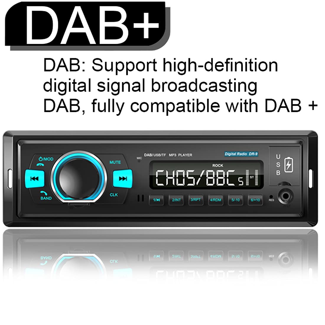 Autoradio Bluetooth 1 Din stéréo Lecteur MP3 Antenne Dab + intégrée avec Double USB AUX FM AM Récepteur Radio Prise en Charge du téléphone U Disk Charge dans l'unité de tête de Tableau de Bord